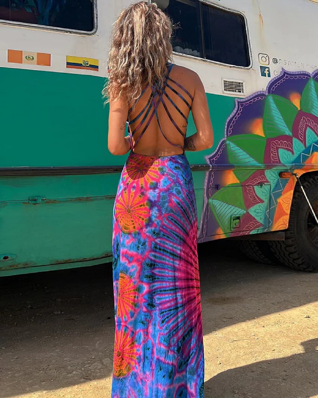 Eveloria Damen Maxi-Kleid Spitze Tie-Dye-Print