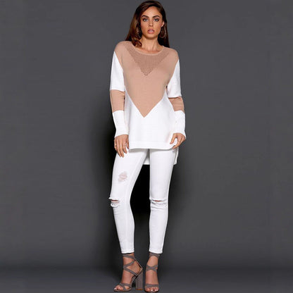 Damen Strickpullover Strukturdesign Kontrastärmel