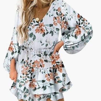 Damen Kurzarmkleid Voluminöse Puffärmel Eveloria