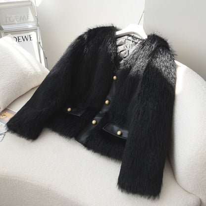 Damen Fuzzy Pelzjacke Eveloria