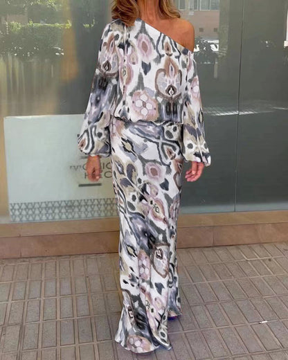 Damen Maxikleid Asymmetrisch Geschmeidige Ärmel