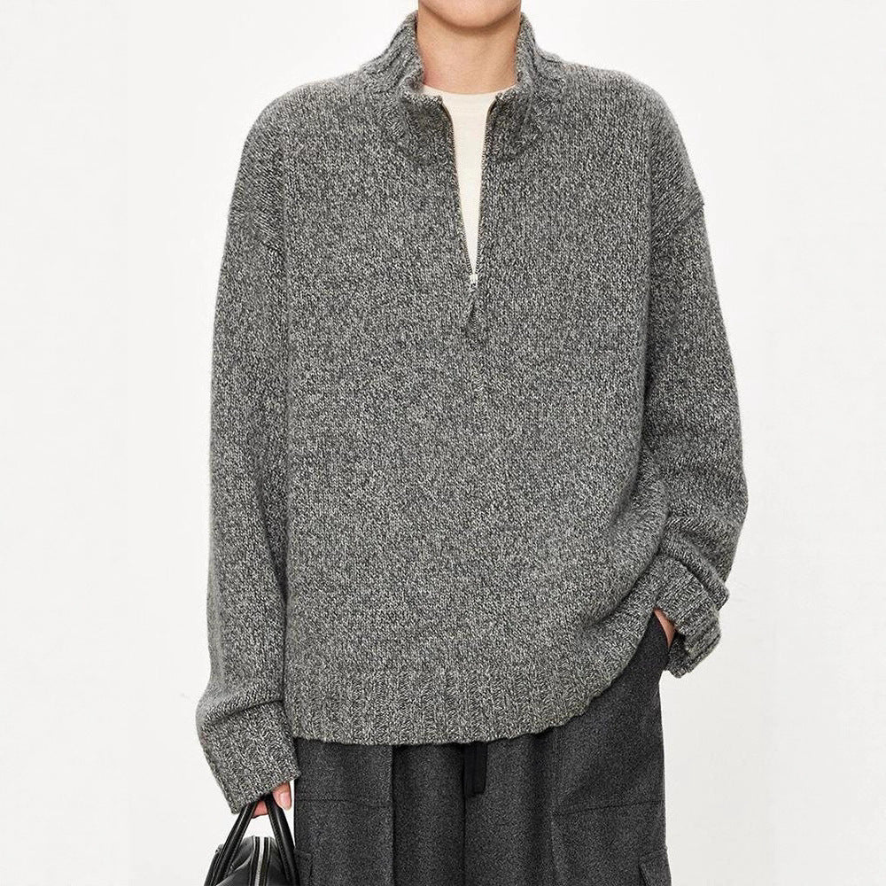 Damen Grobstrickpullover Hochkragen Halbzipp Evelyn