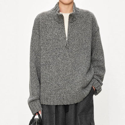 Damen Grobstrickpullover Hochkragen Halbzipp Evelyn
