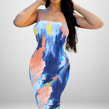 Damen Maxikleid Schulterfrei Farbenfroh Eveloria