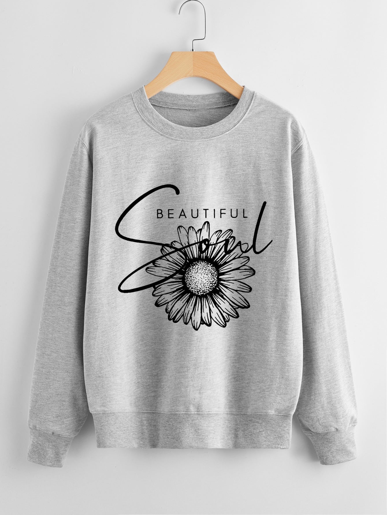 Damen Sweatshirt Floralmuster Mit Schriftzug Eveloria