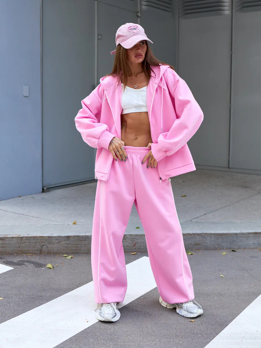 Damen Sportliches Zweiteiler-Set Kapuze Weite Hose