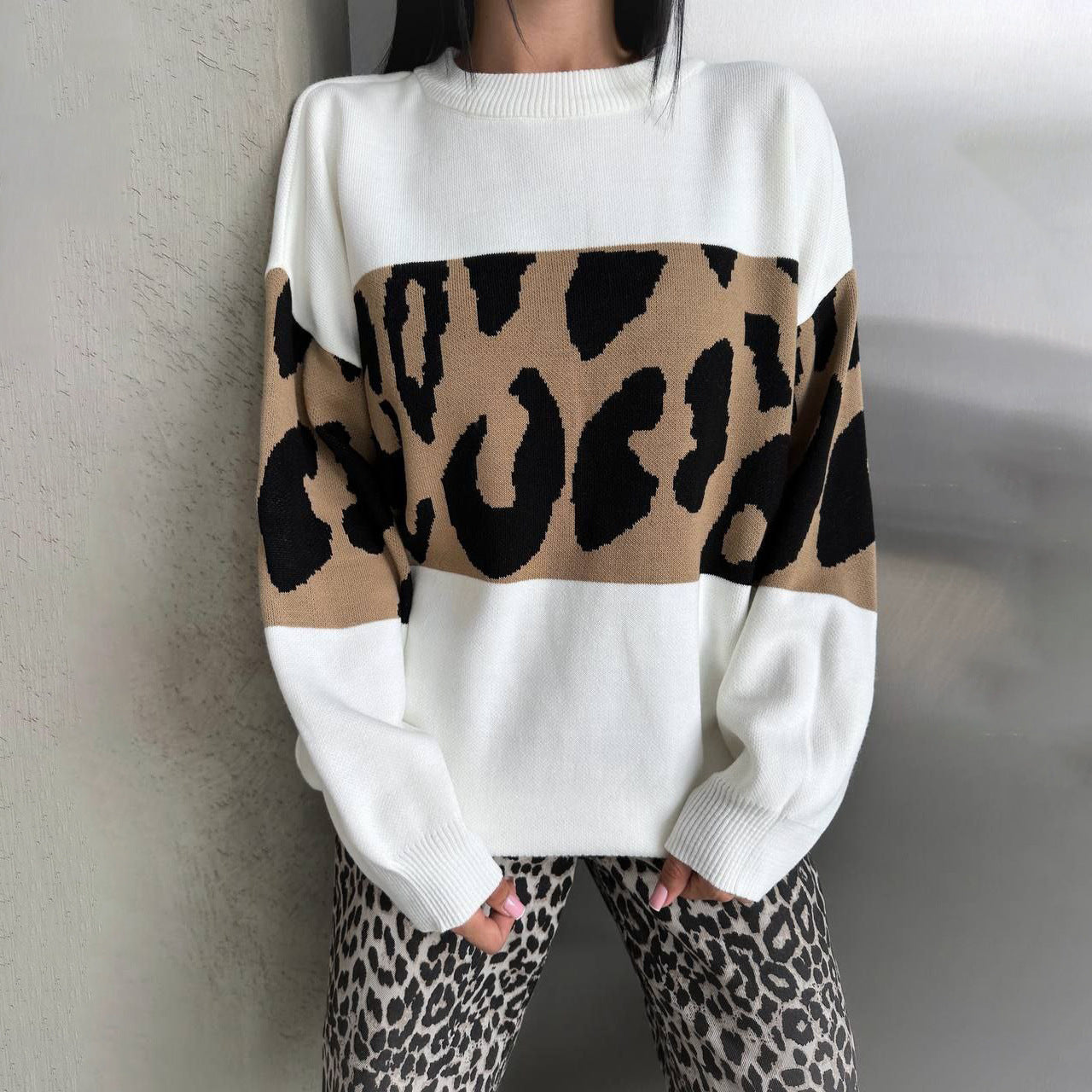 Damen Leopardenmuster Pullover Eveloria
