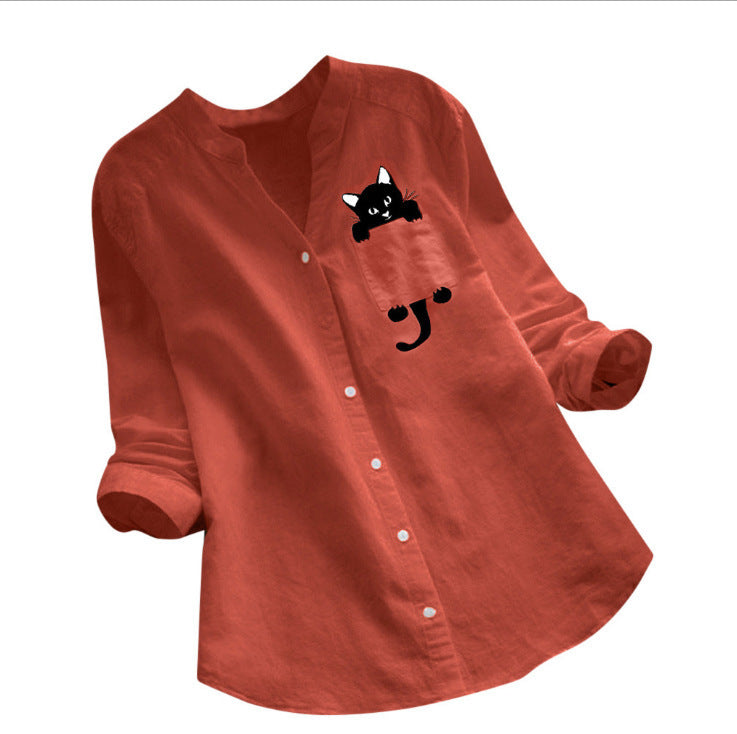 Damen Bluse mit Katzenmotiv Lustig Grün Eveloria