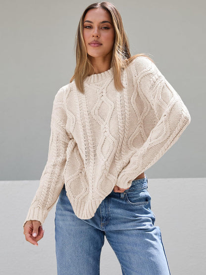 Damen Pullover Grobgestrickt Zopfdesign Eveloria
