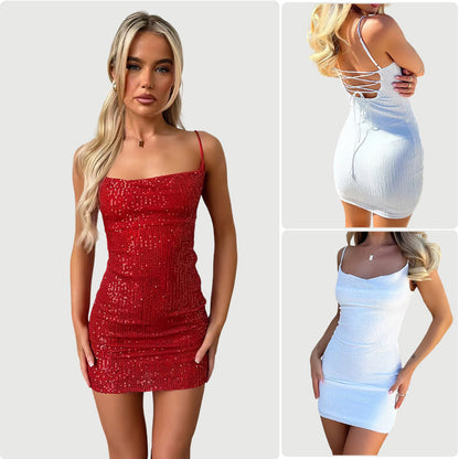 Damen Cocktailkleid Glitzernd Schmal Schnitt Schimmernd Eveloria - Eveloria