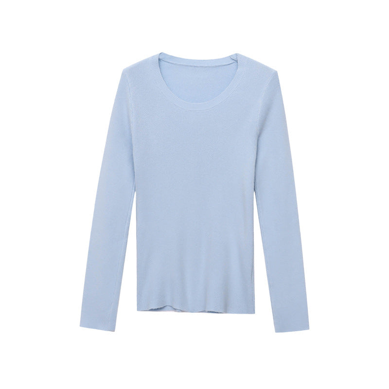 Damen Rippenshirt Figurbetont Rundhalsausschnitt Langarm Eveloria