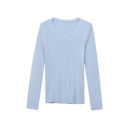 Damen Rippenshirt Figurbetont Rundhalsausschnitt Langarm Eveloria