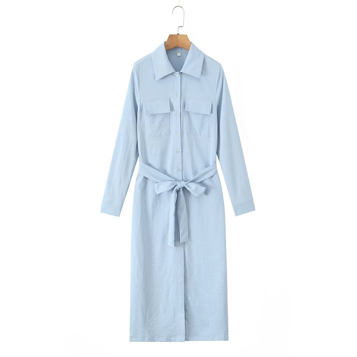 Damen Hemdblusenkleid mit Brusttaschen und Gürtel Tailliert