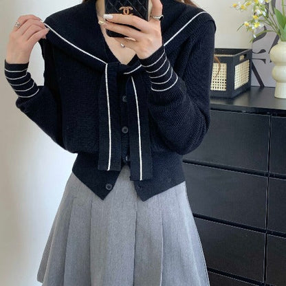 Damen Strickjacke Dekorativer Kragen Knöpfe Grau