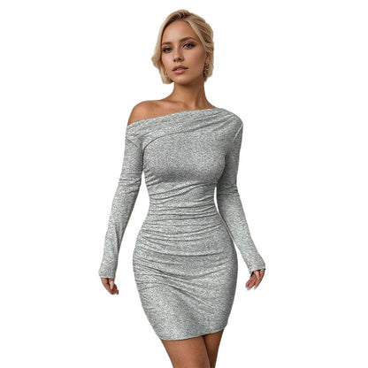Damen Minikleid Schulterfrei Raffung Eveloria