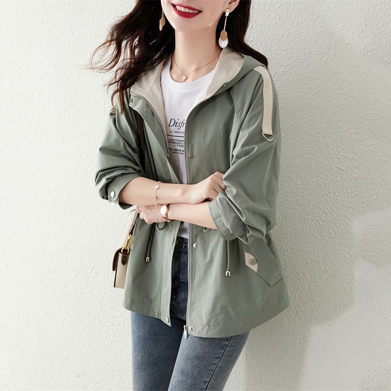 Damen Leichtjacke Übergangsjacke mit Verstellbarem Kapuzen-Design