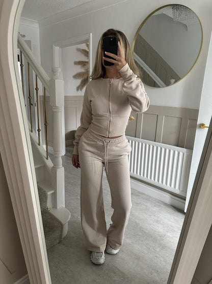 Damen Cropped Hoodie Jogginghose Set Elastischer Bund Eveloria