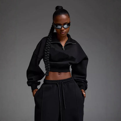 Damen Crop- Set Hochkragen Weite Hose Eveloria