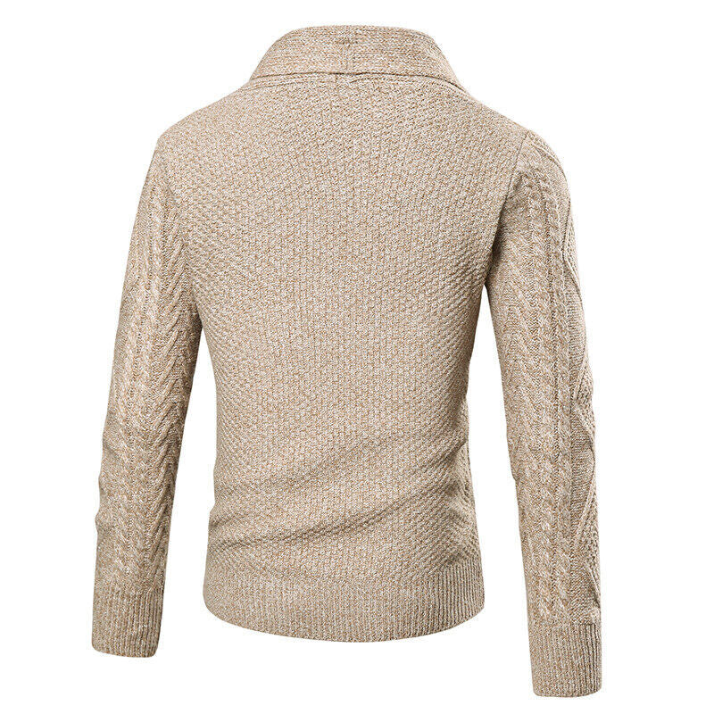 Herren Strickcardigan Zopfmuster Aufgesetzte Taschen Beige