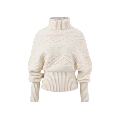 Damen Grobstrickpullover Hochkragen Kabelmuster