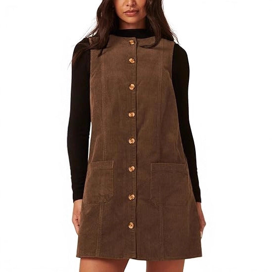 Damen Cordkleid Knielang Mit Taschen Eveloria