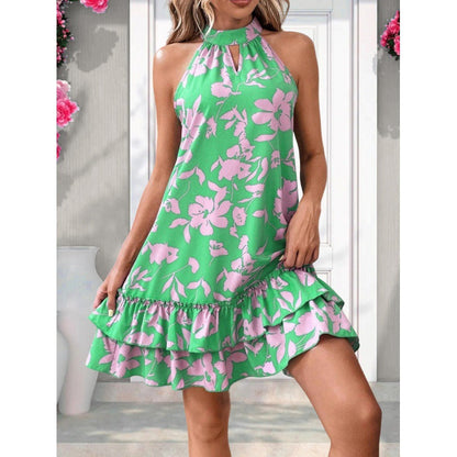 Damen Sommerkleid Rüschen-Design Floralmuster Eveloria