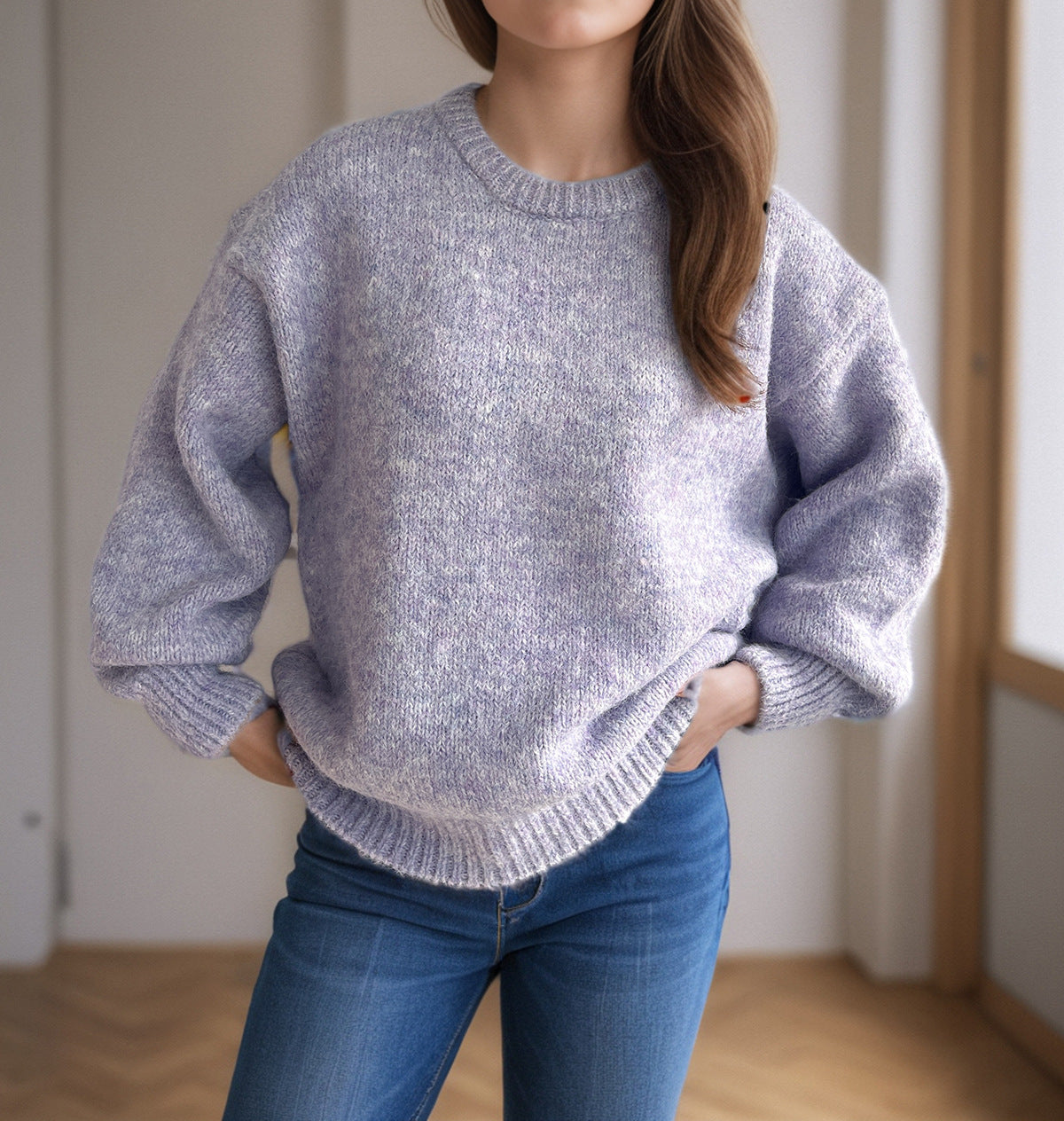 Damen Grobstrickpullover Moderner Schnitt Weite Ärmel