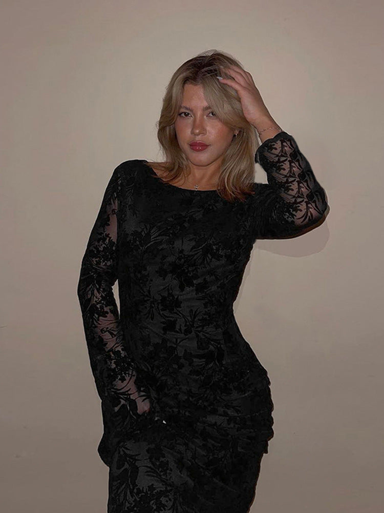 Damen Maxikleid Florales Design Langer Ärmel Eveloria
