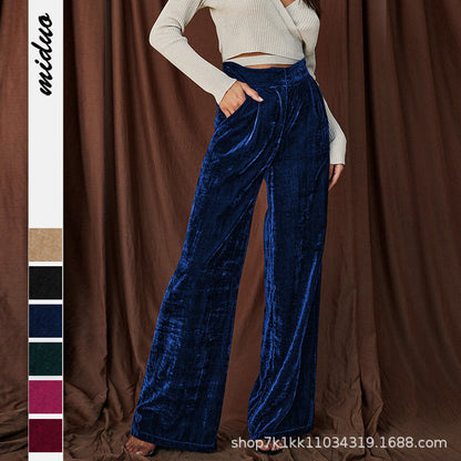 Damen Samt-Hosen Weite Passform Hohe Schlitze Eveloria