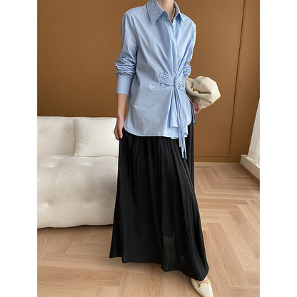 Damen Wickelbluse Dekorative Knöpfe Elegantes Bindeband