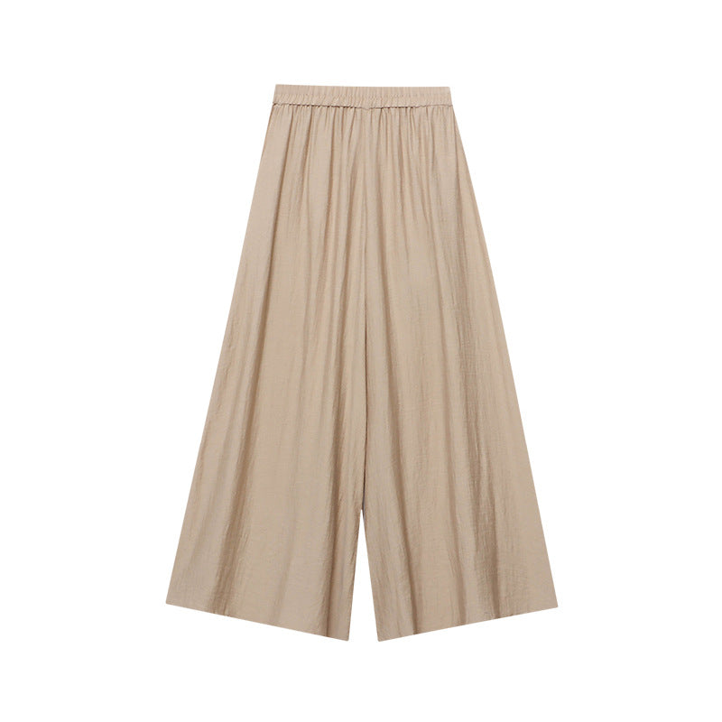 Damen Weite Hose Elastischer Bund Seitentaschen Beige