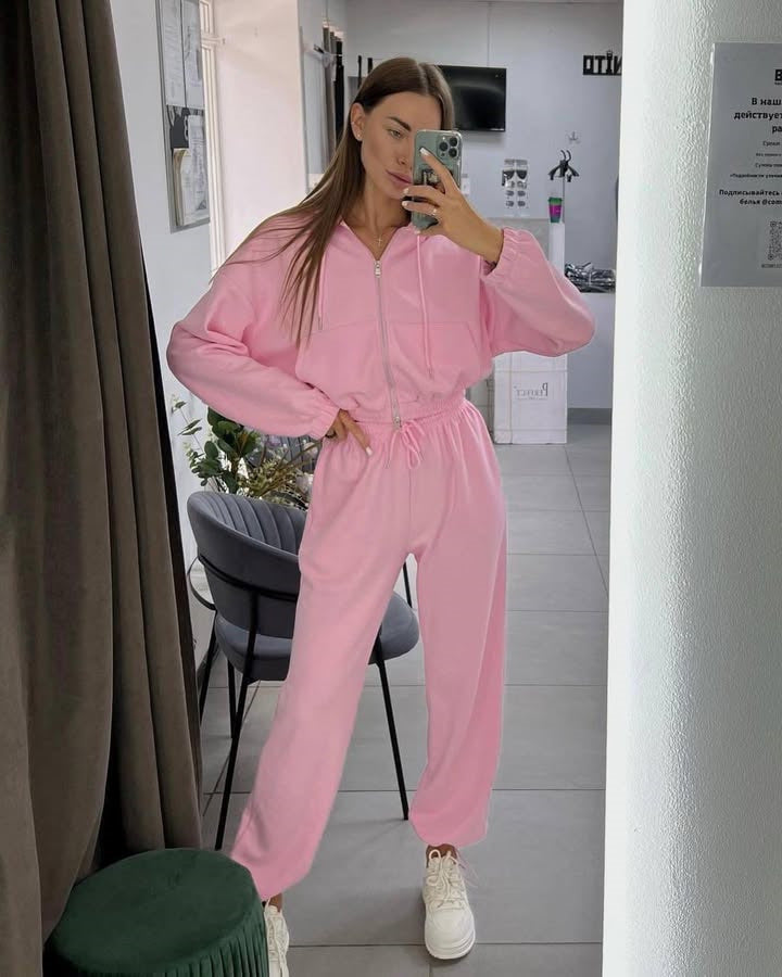 Damen Sportliches Kapuzen-Set Cropped Oberteil Jogginghosen