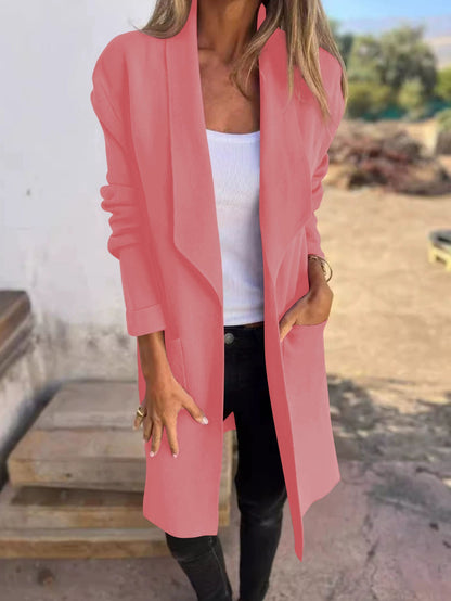 Damen Oversized-Mantel Lässig Eingrifftaschen Offener Kragen