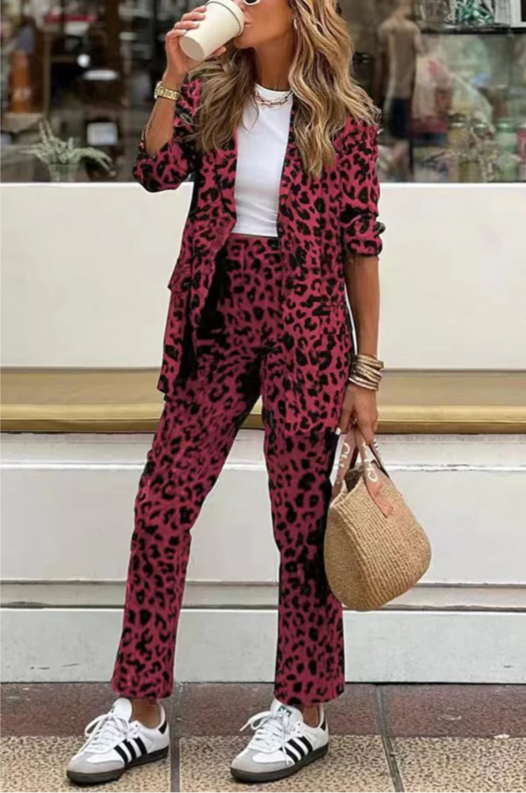 Damen Blazeranzug Animal-Print Modern