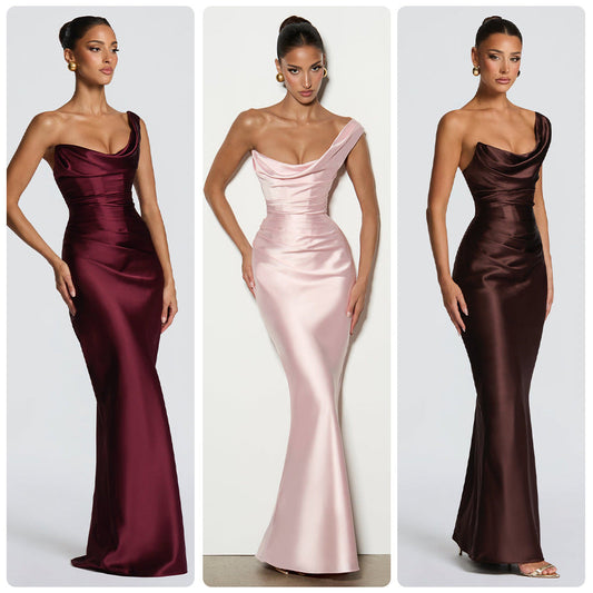 Damen Abendkleid Schulterfrei Satin Schwarz Eveloria - Eveloria