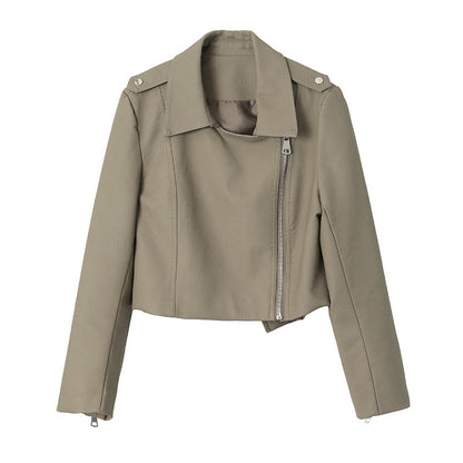 Damen Lederjacke Biker-Stil Vegan asymmetrischer Reißverschluss