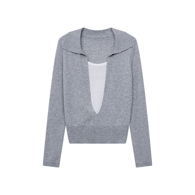 Damen Pullover Elegantes Design Tiefes Dekolleté Feine Stickerei