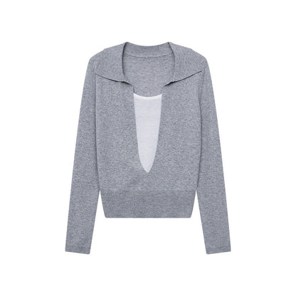 Damen Pullover Elegantes Design Tiefes Dekolleté Feine Stickerei
