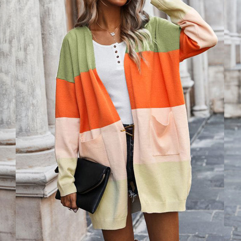 Damen Cardigan Farbblock-Design Taschen Eveloria