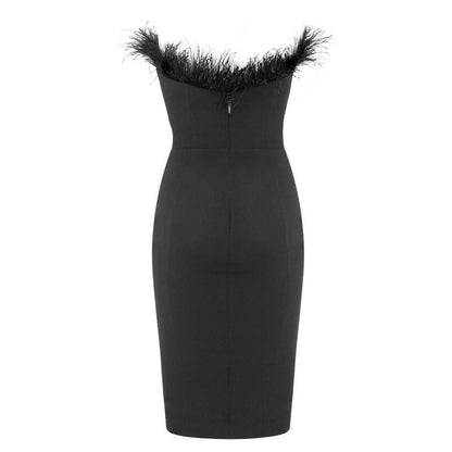 Damen Cocktailkleid Federn Ausschnitt Figurbetont Eveloria