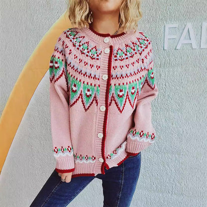 Damen Strickjacke Norweger-Muster Umschlägliche Knopfleiste Eveloria - Eveloria