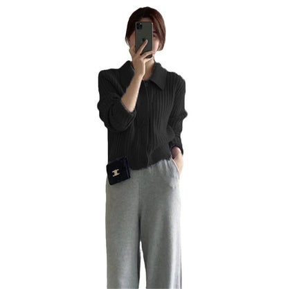 Damen Strickjacke Rippdesign Elegante Knöpfe