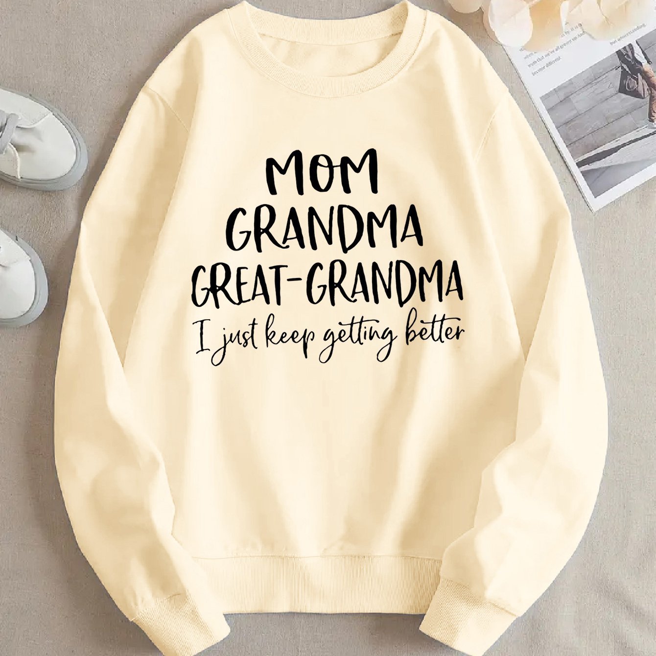 Damen Sweatshirt Familienaufdruck Bequem Grau Eveloria