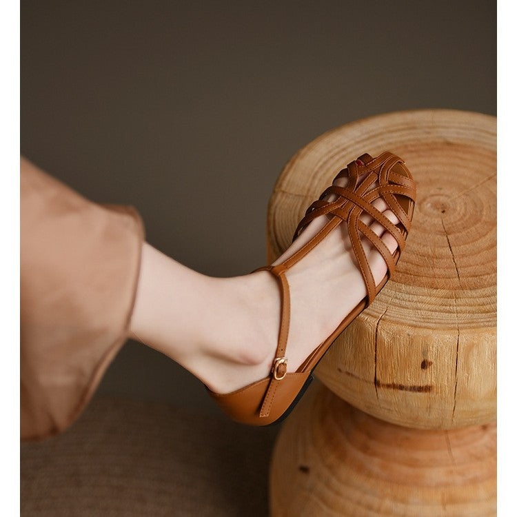 Damen Flachsandalen Verstellbarer Riemen Modischer Schnitt Beige