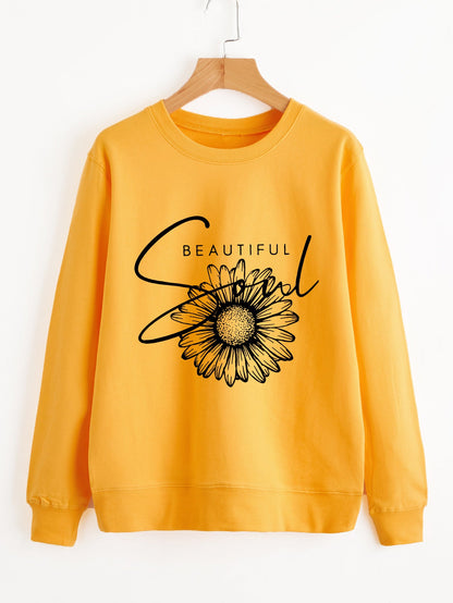 Damen Sweatshirt Floralmuster Mit Schriftzug Eveloria