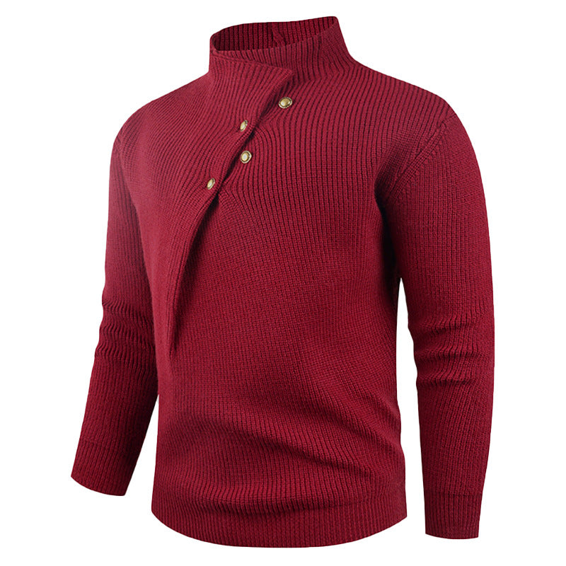 Herren Strickpullover Asymmetrischer Kragen Dekorative Holzknöpfe