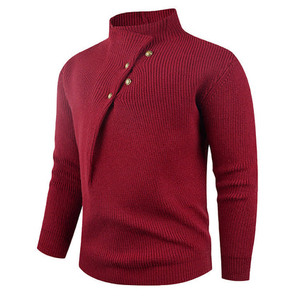 Herren Strickpullover Asymmetrischer Kragen Dekorative Holzknöpfe