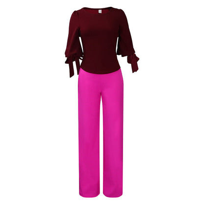 Damen Jumpsuit Trompetenärmel Bindeband Elegant