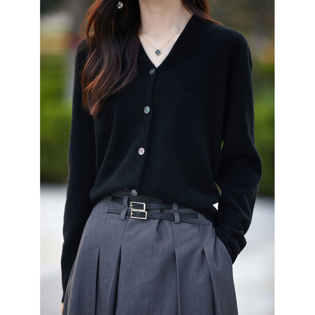 Damen Langarmstrickjacke Weich V-Ausschnitt Eveloria