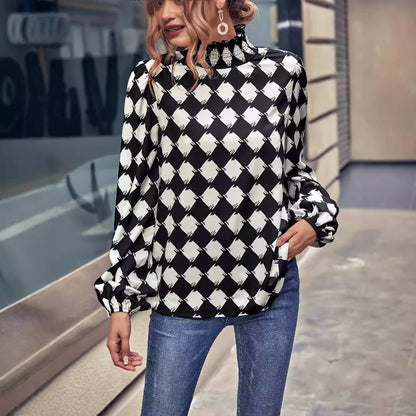 Damen Bluse Hochgeschlossener Kragen Grafisches Muster Eveloria - Eveloria